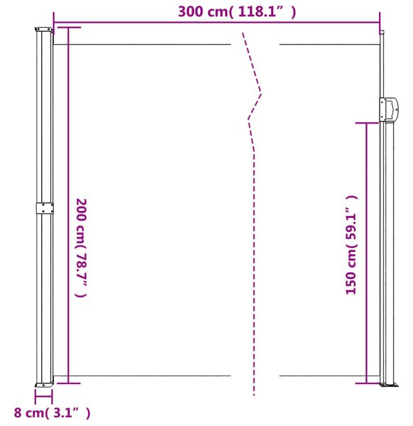 Barna behúzható oldalsó napellenző 200 x 300 cm