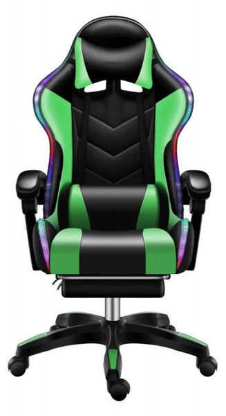 Likeregal 920 LED gamer szék lábtartóval zöld masszázs funkcióval
