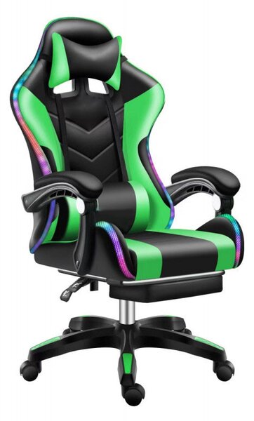Likeregal 920 LED gamer szék lábtartóval zöld masszázs funkcióval