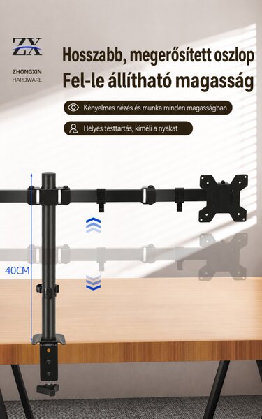 ZX-MT022N dupla monitorállvány – teleszkópos, forgatható asztali tartó