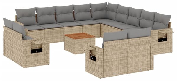 14 részes vegyes bézs polyrattan kerti ülőgarnitúra párnával