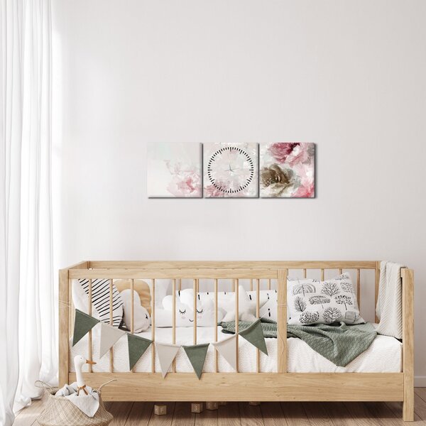 Kép - Festés rózsaszín virágok (órával) (90x30 cm)