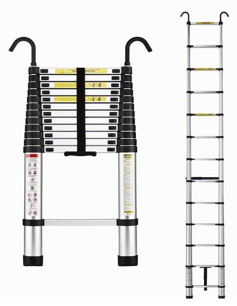STANEW 2,6 m teleszkópos alumínium létra, összecsukható, 150 kg teherbírás - ezüst