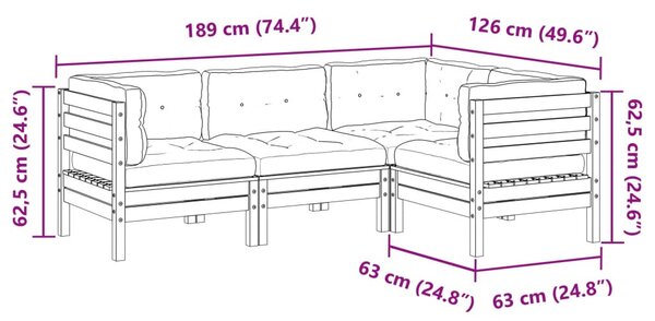 4 részes tömör duglászfenyő kerti társalgószett párnával