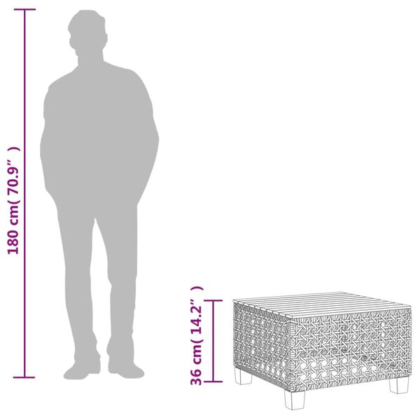 Szürke polyrattan és akácfa kerti asztal 55 x 55 x 36 cm