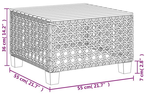 Szürke polyrattan és akácfa kerti asztal 55 x 55 x 36 cm