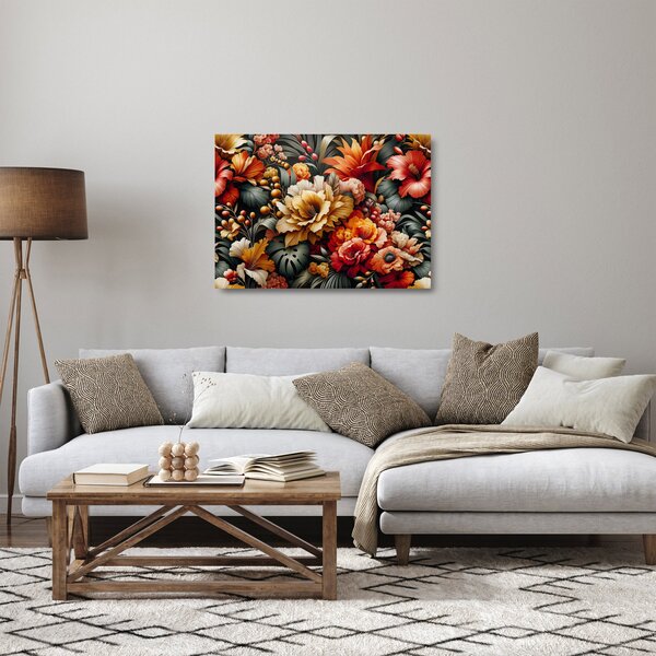 Üveg kép - Narancs-vörös virágok (70x50 cm)