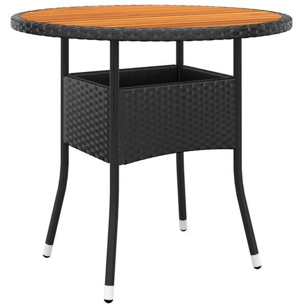 VidaXL fekete akácfa és polyrattan kerti asztal Ø80 x 75 cm