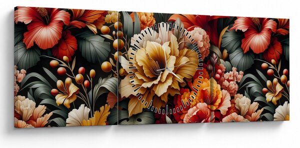 Kép - Narancs-vörös virágok (órával) (90x30 cm)