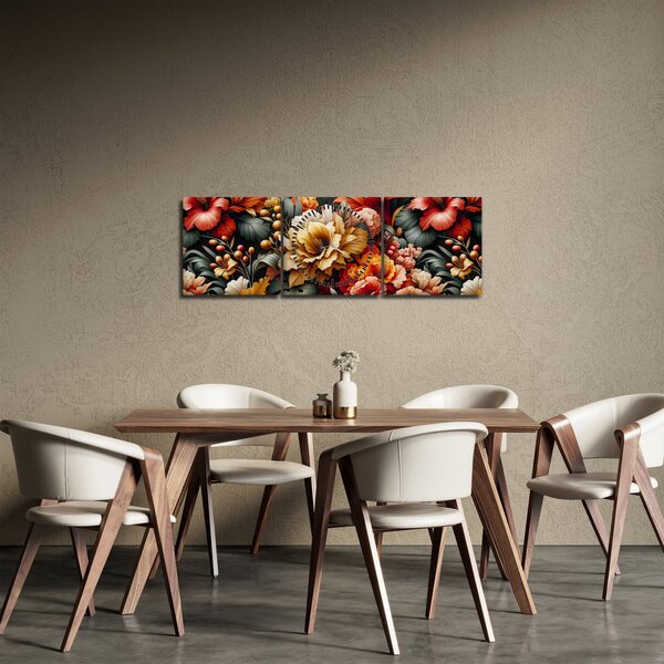 Kép - Narancs-vörös virágok (órával) (90x30 cm)
