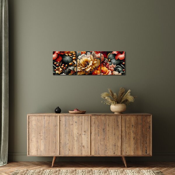 Kép - Narancs-vörös virágok (órával) (90x30 cm)