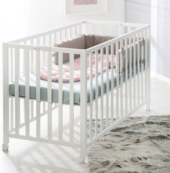 Fehér összecsukható gurulós babaágy 60x120 cm Fold up – Roba