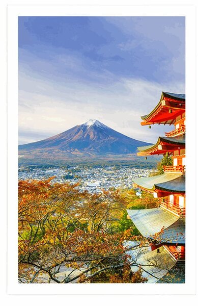 Poszter kilátással a Chureito pagodára és a Fuji-hegyre