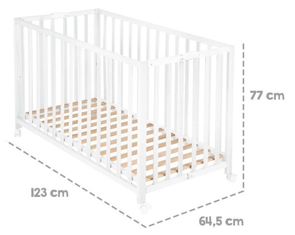 Fehér összecsukható gurulós babaágy 60x120 cm Fold up – Roba