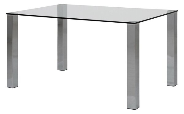 Asztal Oakland 107, Ezüst, 75x90x140cm, Edzett üveg, Fém