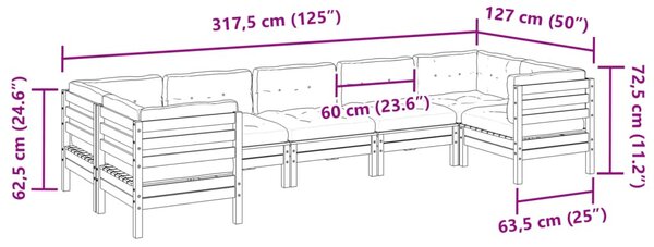 7 részes impregnált fenyőfa kerti ülőgarnitúra párnákkal