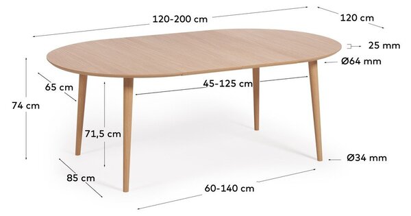Natúr színű bővíthető étkezőasztal tölgyfa dekorral ø 120 cm Oqui – Kave Home