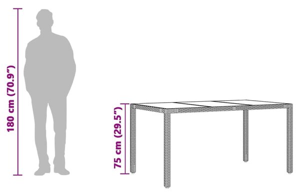 VidaXL szürke polyrattan üveglapos kerti asztal 150 x 90 x 75 cm