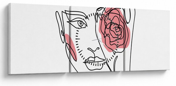 Kép - Line art arc rózsával (órával) (90x30 cm)