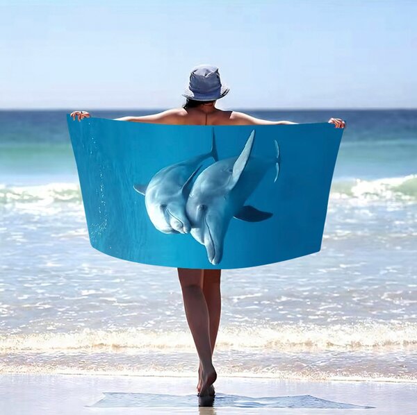 Kék strandtörülköző delfinekkel Szélesség: 100 cm | Hosszúság: 180 cm