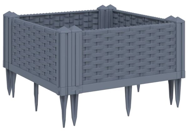 Kékszürke PP kerti virágláda cövekekkel 42,5 x 42,5 x 28,5 cm