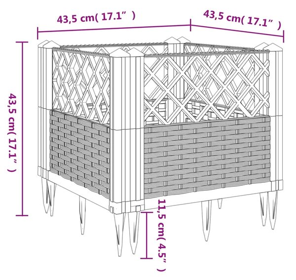 Világosszürke PP kerti virágláda cövekekkel 43,5x43,5x43,5 cm