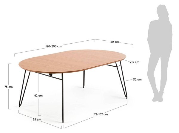 Novaks bővíthető étkezőasztal tölgyfa dekoros asztallappal, ø 120 cm - Kave Home