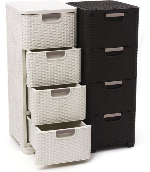 Sötétbarna műanyag magas fürdőszoba szekrény 33x79 cm Rattan – Curver
