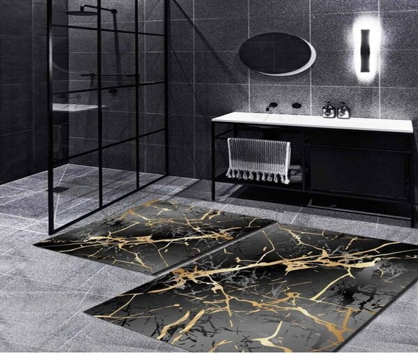 Fekete-aranyszínű fürdőszobai kilépő szett 2 db-os 60x100 cm Cracks – Mila Home