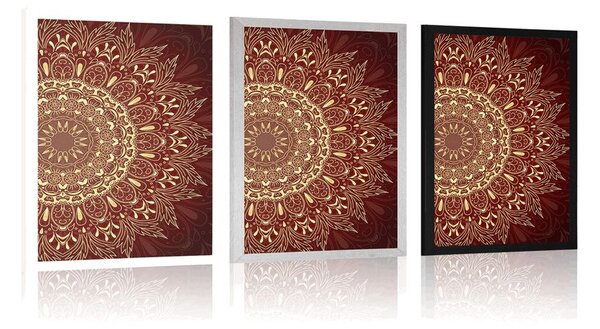 Poszter arany Mandala bordó háttéren