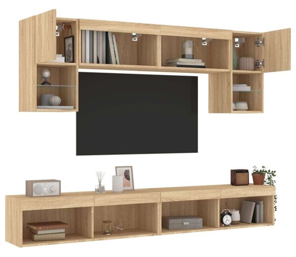 VidaXL Falra Szerelhető TV Szekrény Szett - Sonoma Tölgy - LED Világítással
