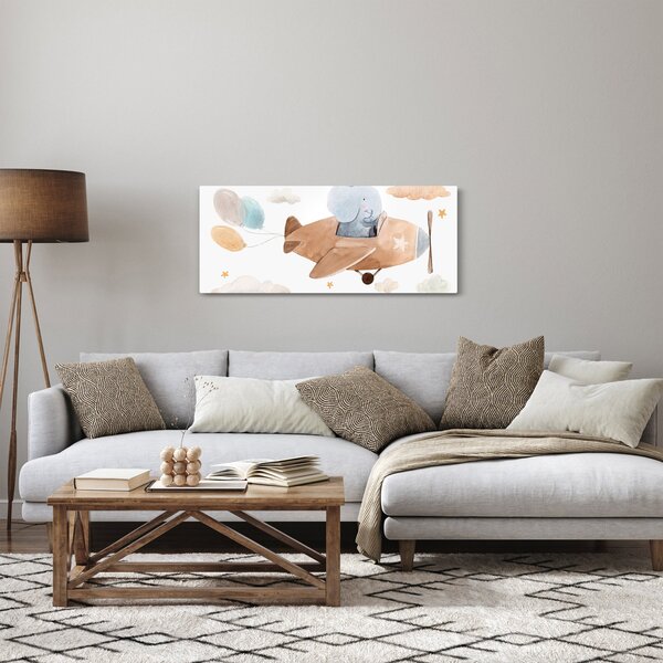 Kép - Akvarell elefánt egy repülőgépen (120x50 cm)