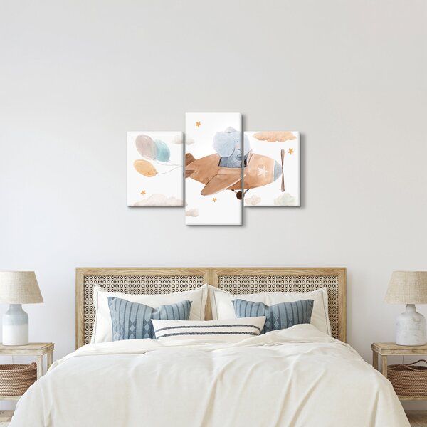 Kép - Akvarell elefánt egy repülőgépen (90x60 cm)