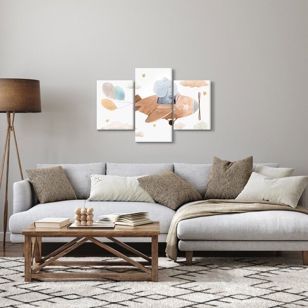 Kép - Akvarell elefánt egy repülőgépen (90x60 cm)