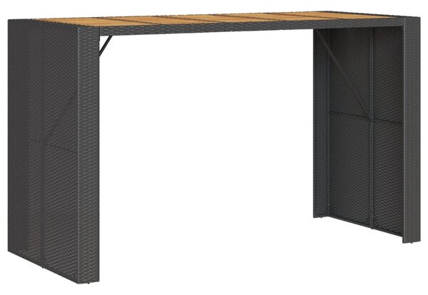 Fekete polyrattan kerti bárasztal akácfa lappal 185x80x110 cm