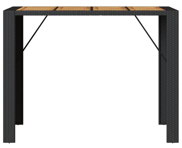 Fekete polyrattan kerti bárasztal akácfa lappal 145x80x110 cm