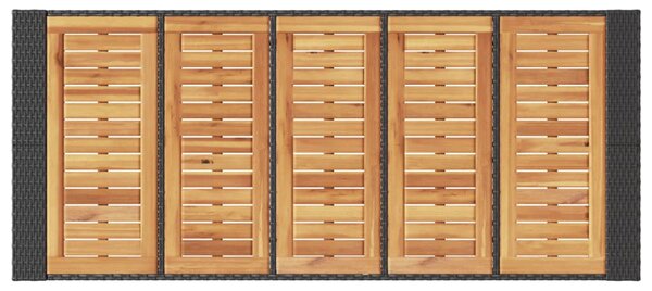 Fekete polyrattan kerti bárasztal akácfa lappal 185x80x110 cm