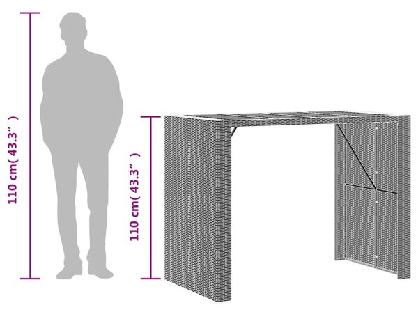 Fekete polyrattan kerti bárasztal akácfa lappal 145x80x110 cm