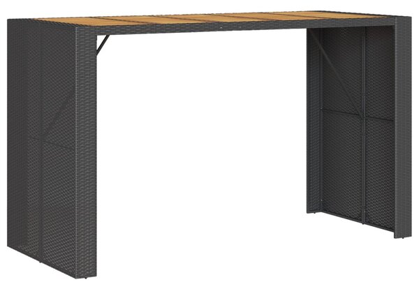 Fekete polyrattan kerti bárasztal akácfa lappal 185x80x110 cm