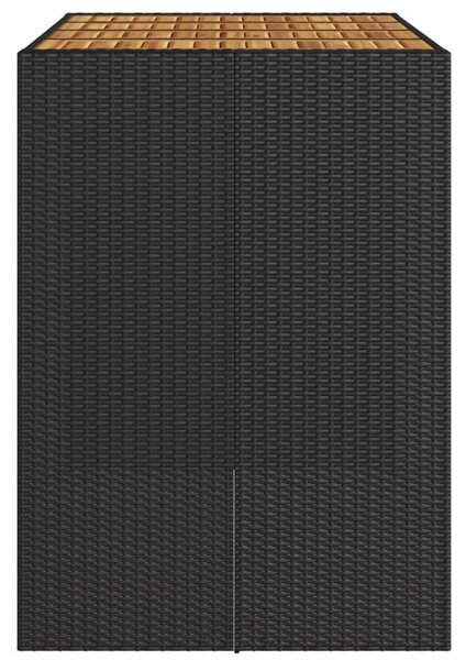 Fekete polyrattan kerti bárasztal akácfa lappal 145x80x110 cm