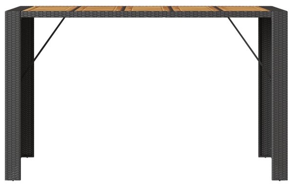 Fekete polyrattan kerti bárasztal akácfa lappal 185x80x110 cm