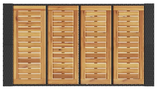 Fekete polyrattan kerti bárasztal akácfa lappal 145x80x110 cm