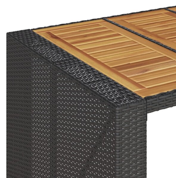 Fekete polyrattan kerti bárasztal akácfa lappal 145x80x110 cm