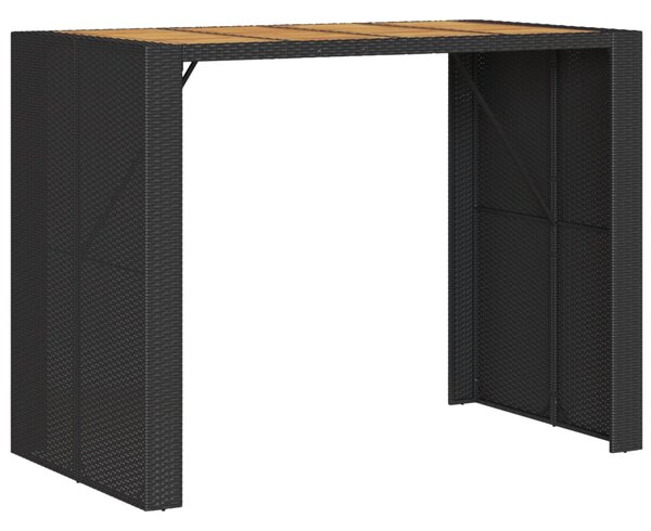 Fekete polyrattan kerti bárasztal akácfa lappal 145x80x110 cm
