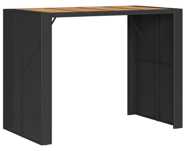 Fekete polyrattan kerti bárasztal akácfa lappal 145x80x110 cm