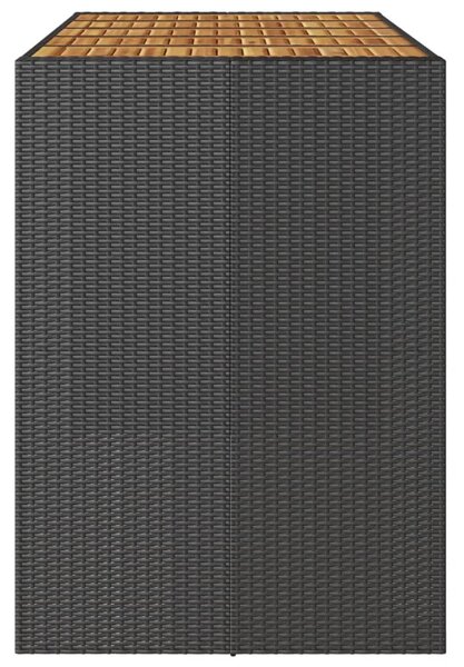 Fekete polyrattan kerti bárasztal akácfa lappal 185x80x110 cm