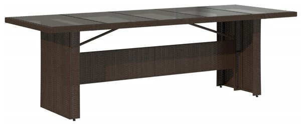 Barna polyrattan üveglapos kerti asztal 240 x 90 x 75 cm
