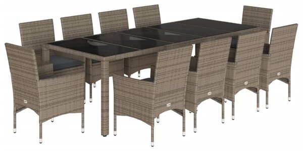 11 részes szürke polyrattan/üveg kerti ülőgarnitúra párnákkal