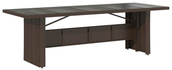 Barna polyrattan üveglapos kerti asztal 240 x 90 x 75 cm