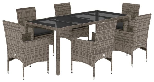 7 részes szürke polyrattan/üveg kerti étkezőgarnitúra párnával